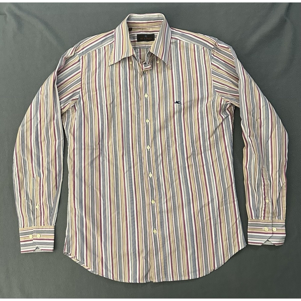 ETRO MILANO Designer Shirt Men's Size 41 Long sleeves Stripes  Collared Italy